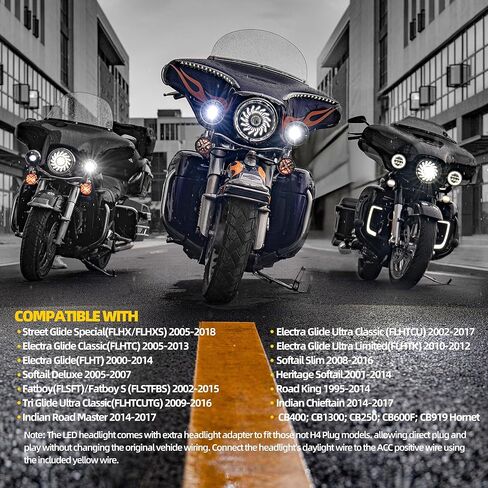 7 Inch LED Headlight Projector Compatible with Touring, Street Glide, Road King, Electra Glide - White/Amber Whirlwind Halo DRL, High/Low Beam for Softail Heritage in Kuwait