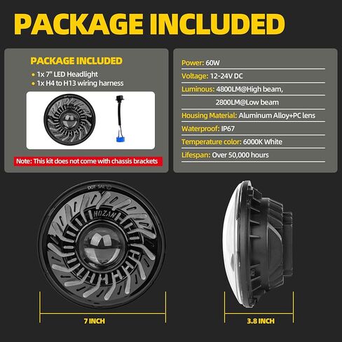 7 Inch LED Headlight Projector Compatible with Touring, Street Glide, Road King, Electra Glide - White/Amber Whirlwind Halo DRL, High/Low Beam for Softail Heritage in Kuwait