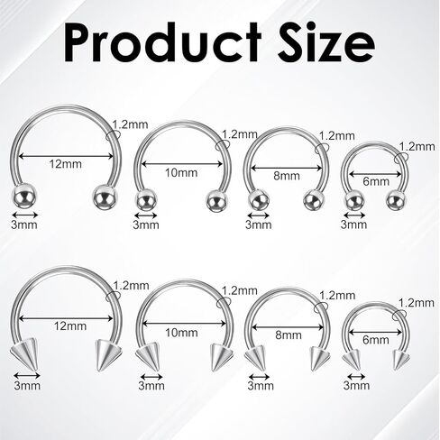 16 Gauge Septum Ring Horseshoe Septum Ring 16G Nose Rings 6-12mm Lip Earring Eyebrow Hoop Rings Silver in Saudi Arabia