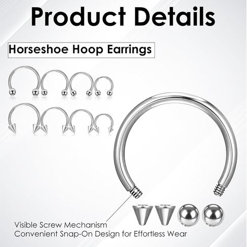 16 Gauge Septum Ring Horseshoe Septum Ring 16G Nose Rings 6-12mm Lip Earring Eyebrow Hoop Rings Silver in Saudi Arabia