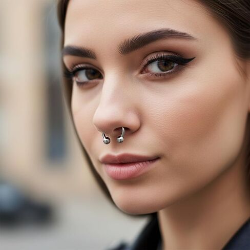 16 Gauge Septum Ring Horseshoe Septum Ring 16G Nose Rings 6-12mm Lip Earring Eyebrow Hoop Rings Silver in Saudi Arabia