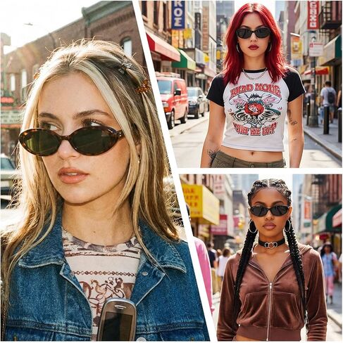 Nydotd Retro Oval Sunglasses for Women Y2k Trendy Sunglasses 90s Fashion Sun Glasses Small Oval Sunnies UV Protection Shades in Kuwait