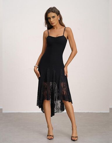 Women's Sexy Sweetheart Neck Ruched Mesh Sleeveless Adjustable Straps Lace Flowy Hem Party Midi Dress in Saudi Arabia