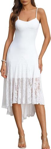Women's Sexy Sweetheart Neck Ruched Mesh Sleeveless Adjustable Straps Lace Flowy Hem Party Midi Dress in Saudi Arabia