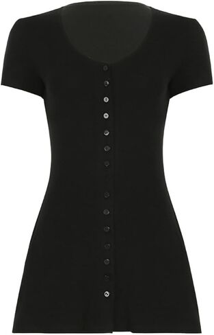 Women Elegant Y2K Deep V Neck Button Down Knitted Mini Dress Slim Fit Short Sleeve Flowy Going Out Short Dress in Saudi Arabia