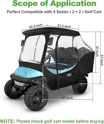 10L0L حاوية عربة الجولف لسيارة النادي 4 غطاء عربة الجولف للركاب 4 جوانب بسحاب أبواب محمولة 360 درجة نافذة شفافة بانورامية (لسيارة النادي السابقة) in Kuwait