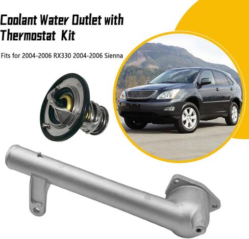 Coolant Water Outlet with Thermostat Kit Fit for Lexus RX330 2004-2006 Fit for Sienna 2004-2006, Replace 163210A040 90916-A3003 902-5123XD 90916-03129 in Kuwait