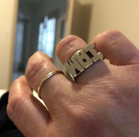 Silver N Style Lee 082Z Personalized Gold 10mm Large Size Three Initials Block Letter Name Ring in Saudi Arabia