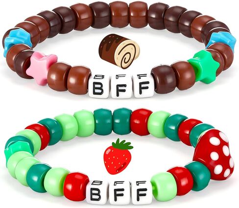 Sureio 2 Pcs Friendship Beads Bracelets BFF Strawberries & SwissRoll Style Stretchy Couple Bracelets for Game Birthday Party Favor Game Fans Gifts Merch for Best Friend Women in Saudi Arabia