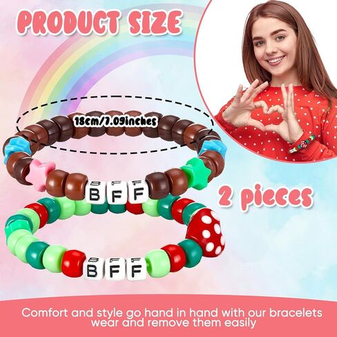 Sureio 2 Pcs Friendship Beads Bracelets BFF Strawberries & SwissRoll Style Stretchy Couple Bracelets for Game Birthday Party Favor Game Fans Gifts Merch for Best Friend Women in Saudi Arabia