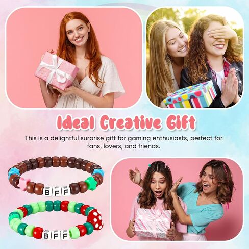 Sureio 2 Pcs Friendship Beads Bracelets BFF Strawberries & SwissRoll Style Stretchy Couple Bracelets for Game Birthday Party Favor Game Fans Gifts Merch for Best Friend Women in Saudi Arabia