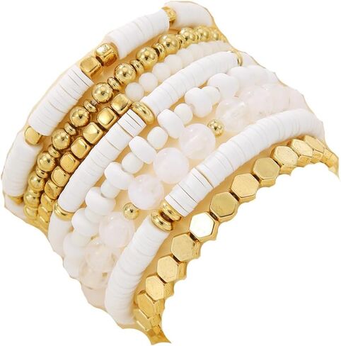 مجموعة أساور Sither Heishi Clay Bead الأساور للنساء من Boho Friendship أساور قابلة للتمدد مجموعة أساور مطرزة بالذهب قابلة للتكديس مجوهرات للهدايا in Saudi Arabia