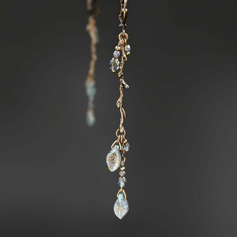 Handmade Boho Branch Earrings with Aqua and Teal Artisan Czech Glass Leaf Beads and Antiqued Brass in Kuwait