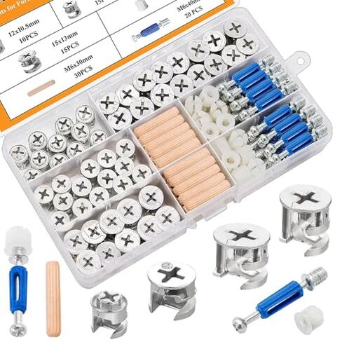 120PCS Cam Locks for Furniture,3-in-1 Eccentric Hardware Wheels,Furniture Cam Lock Fasteners,Multi-Size Nut & Bolt Wood Dowel Pins for Connecting and Repairing Furniture Assortment Sets in Kuwait