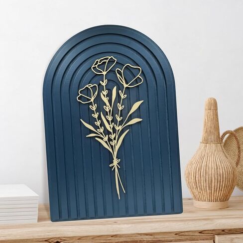 Teeloray Boho Wall Decor Wooden Arch Floral Mid Century Modern Shelf Decor Aesthetic Bohemian Art Wall Hanging Decor with 3D Hollow Craft Minimalist Wall Art for Bookshelf Living Room Bedroom in Kuwait