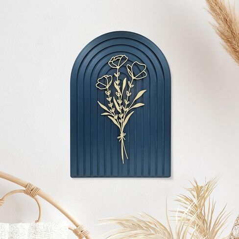 Teeloray Boho Wall Decor Wooden Arch Floral Mid Century Modern Shelf Decor Aesthetic Bohemian Art Wall Hanging Decor with 3D Hollow Craft Minimalist Wall Art for Bookshelf Living Room Bedroom in Kuwait