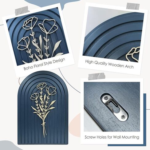 Teeloray Boho Wall Decor Wooden Arch Floral Mid Century Modern Shelf Decor Aesthetic Bohemian Art Wall Hanging Decor with 3D Hollow Craft Minimalist Wall Art for Bookshelf Living Room Bedroom in Kuwait