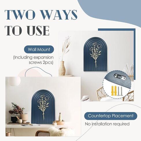 Teeloray Boho Wall Decor Wooden Arch Floral Mid Century Modern Shelf Decor Aesthetic Bohemian Art Wall Hanging Decor with 3D Hollow Craft Minimalist Wall Art for Bookshelf Living Room Bedroom in Kuwait