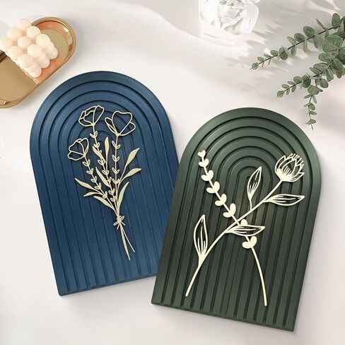 Teeloray Boho Wall Decor Wooden Arch Floral Mid Century Modern Shelf Decor Aesthetic Bohemian Art Wall Hanging Decor with 3D Hollow Craft Minimalist Wall Art for Bookshelf Living Room Bedroom in Kuwait