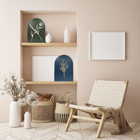 Teeloray Boho Wall Decor Wooden Arch Floral Mid Century Modern Shelf Decor Aesthetic Bohemian Art Wall Hanging Decor with 3D Hollow Craft Minimalist Wall Art for Bookshelf Living Room Bedroom in Kuwait