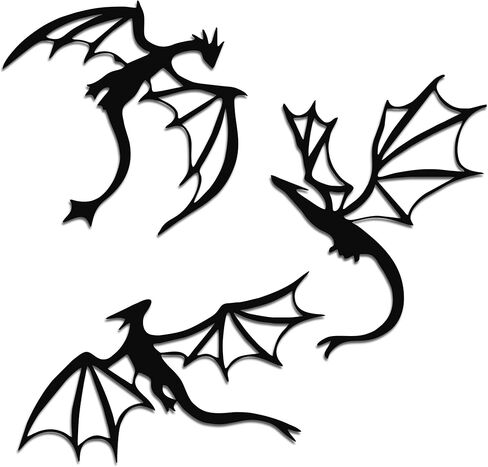 JEWLOVE Dragon Wall Art, 3-Piece Dragon Wall Decor with Flying Dragons - Fantasy Room Decor for Living Room, Bedroom, Office, Man Cave in Kuwait