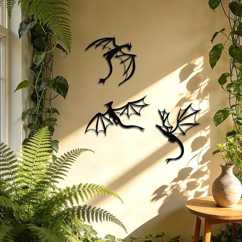 JEWLOVE Dragon Wall Art, 3-Piece Dragon Wall Decor with Flying Dragons - Fantasy Room Decor for Living Room, Bedroom, Office, Man Cave in Kuwait