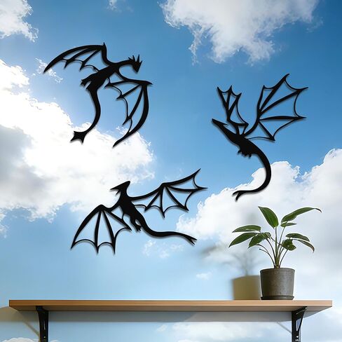 JEWLOVE Dragon Wall Art, 3-Piece Dragon Wall Decor with Flying Dragons - Fantasy Room Decor for Living Room, Bedroom, Office, Man Cave in Kuwait