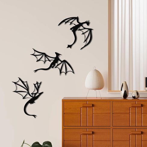 JEWLOVE Dragon Wall Art, 3-Piece Dragon Wall Decor with Flying Dragons - Fantasy Room Decor for Living Room, Bedroom, Office, Man Cave in Kuwait