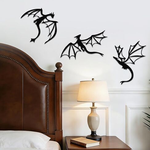 JEWLOVE Dragon Wall Art, 3-Piece Dragon Wall Decor with Flying Dragons - Fantasy Room Decor for Living Room, Bedroom, Office, Man Cave in Kuwait