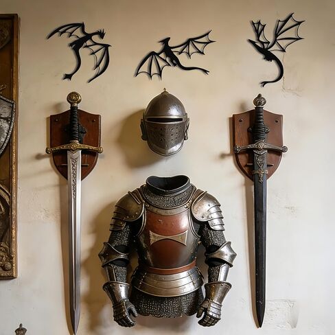 JEWLOVE Dragon Wall Art, 3-Piece Dragon Wall Decor with Flying Dragons - Fantasy Room Decor for Living Room, Bedroom, Office, Man Cave in Kuwait