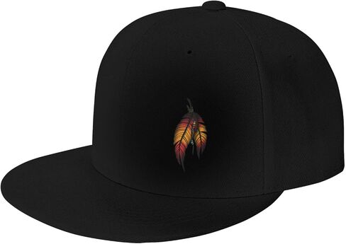 Native American Feather Flat Brim Cap Unisex Flat Bill Baseball Cap Black in Saudi Arabia