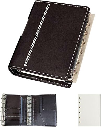 دفتر ملاحظات جلدي، دفتر ملاحظات بحلقة A7 مع ورق 80 صفحة، مجلدات مخطط شخصي، دفاتر مذكرات قابلة لإعادة الملء للرجال والنساء، مجلد تنفيذي لمكتبة المكتب والسفر المنزلي (بني) in Kuwait