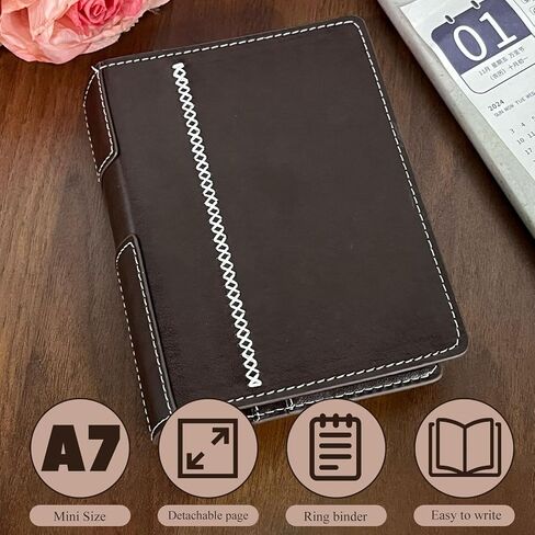 دفتر ملاحظات جلدي، دفتر ملاحظات بحلقة A7 مع ورق 80 صفحة، مجلدات مخطط شخصي، دفاتر مذكرات قابلة لإعادة الملء للرجال والنساء، مجلد تنفيذي لمكتبة المكتب والسفر المنزلي (بني) in Kuwait