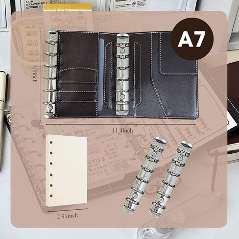 دفتر ملاحظات جلدي، دفتر ملاحظات بحلقة A7 مع ورق 80 صفحة، مجلدات مخطط شخصي، دفاتر مذكرات قابلة لإعادة الملء للرجال والنساء، مجلد تنفيذي لمكتبة المكتب والسفر المنزلي (بني) in Kuwait