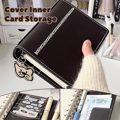 دفتر ملاحظات جلدي، دفتر ملاحظات بحلقة A7 مع ورق 80 صفحة، مجلدات مخطط شخصي، دفاتر مذكرات قابلة لإعادة الملء للرجال والنساء، مجلد تنفيذي لمكتبة المكتب والسفر المنزلي (بني) in Kuwait