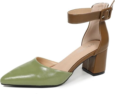 Womens Leather Dressy Ankle Strap Block Heels Pointed Closed Toe D'Orsay Pumps Shoes for Women Evening Party Office Comfortable Low Chunky Heels Two Tone in Saudi Arabia