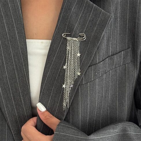 Silver Brooch Pins with Metal Chain Star Pendant Tassel Brooches for Women Fashion Decorative Pins for Clothes Small Brooch Pin Womens Brooches for Scarf Shrit Jean Pants Clothing Accessories in Kuwait