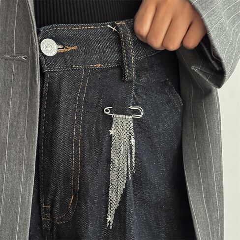 Silver Brooch Pins with Metal Chain Star Pendant Tassel Brooches for Women Fashion Decorative Pins for Clothes Small Brooch Pin Womens Brooches for Scarf Shrit Jean Pants Clothing Accessories in Kuwait