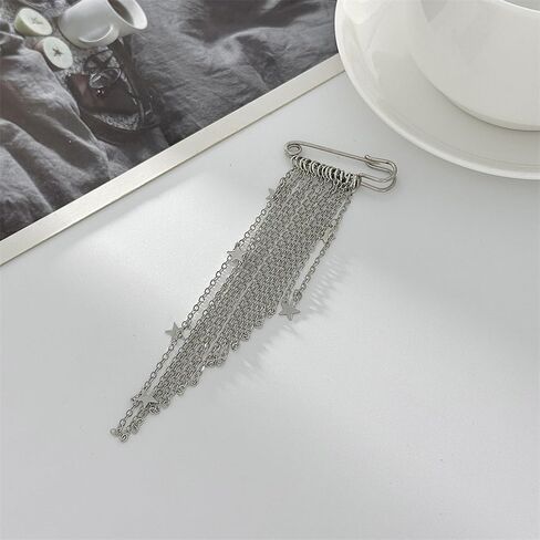 Silver Brooch Pins with Metal Chain Star Pendant Tassel Brooches for Women Fashion Decorative Pins for Clothes Small Brooch Pin Womens Brooches for Scarf Shrit Jean Pants Clothing Accessories in Kuwait