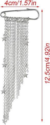 Silver Brooch Pins with Metal Chain Star Pendant Tassel Brooches for Women Fashion Decorative Pins for Clothes Small Brooch Pin Womens Brooches for Scarf Shrit Jean Pants Clothing Accessories in Kuwait