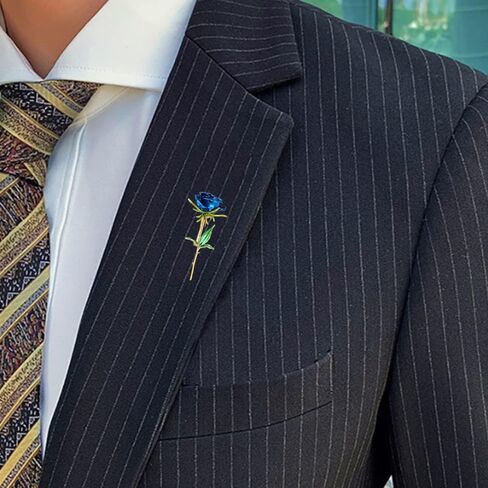 Enamel Rose Flower Brooch Pin for Women Girls Men Alloy Fashion Gold Green Leaf Blossom Brooches Lapel Pins Dainty Dress Accessories Jewelry Boutonniere Corsage for Hat Bag Suit Tie Wedding Birthday Anniversary Father(Blue) in Saudi Arabia