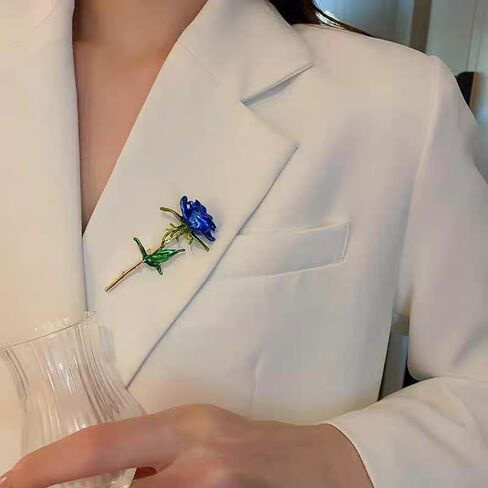 Enamel Rose Flower Brooch Pin for Women Girls Men Alloy Fashion Gold Green Leaf Blossom Brooches Lapel Pins Dainty Dress Accessories Jewelry Boutonniere Corsage for Hat Bag Suit Tie Wedding Birthday Anniversary Father(Blue) in Saudi Arabia
