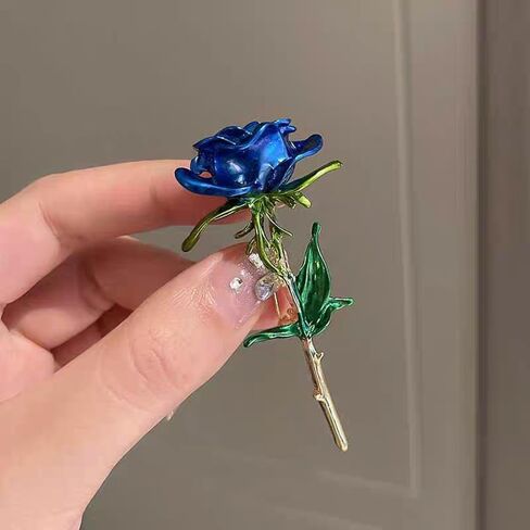 Enamel Rose Flower Brooch Pin for Women Girls Men Alloy Fashion Gold Green Leaf Blossom Brooches Lapel Pins Dainty Dress Accessories Jewelry Boutonniere Corsage for Hat Bag Suit Tie Wedding Birthday Anniversary Father(Blue) in Saudi Arabia