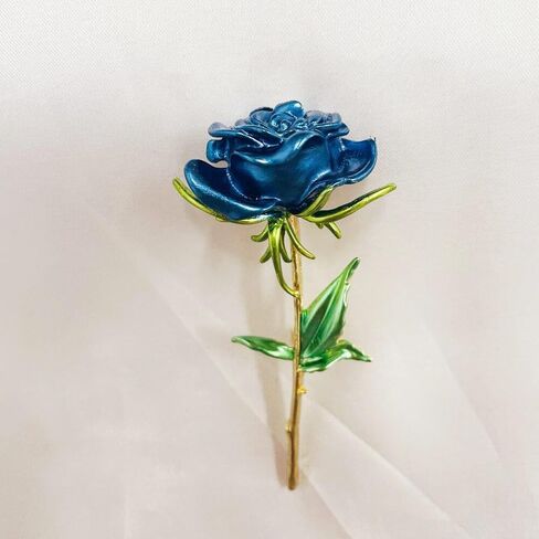 Enamel Rose Flower Brooch Pin for Women Girls Men Alloy Fashion Gold Green Leaf Blossom Brooches Lapel Pins Dainty Dress Accessories Jewelry Boutonniere Corsage for Hat Bag Suit Tie Wedding Birthday Anniversary Father(Blue) in Saudi Arabia