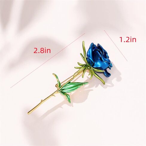 Enamel Rose Flower Brooch Pin for Women Girls Men Alloy Fashion Gold Green Leaf Blossom Brooches Lapel Pins Dainty Dress Accessories Jewelry Boutonniere Corsage for Hat Bag Suit Tie Wedding Birthday Anniversary Father(Blue) in Saudi Arabia