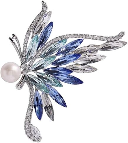 دبابيس فراشة كريستال من YeapYeap للنساء - دبوس وشاح من حجر الراين اللؤلؤي للسيدات باقة الزفاف لأعياد الميلاد والكريسماس والذكرى السنوية in Kuwait