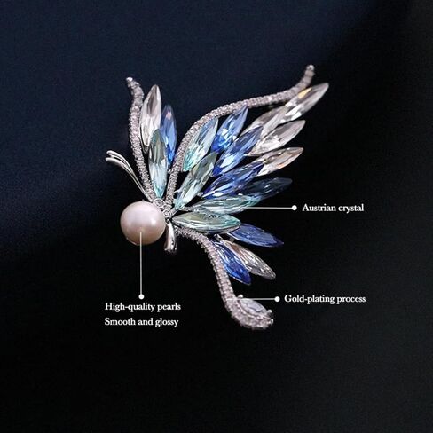 دبابيس فراشة كريستال من YeapYeap للنساء - دبوس وشاح من حجر الراين اللؤلؤي للسيدات باقة الزفاف لأعياد الميلاد والكريسماس والذكرى السنوية in Kuwait