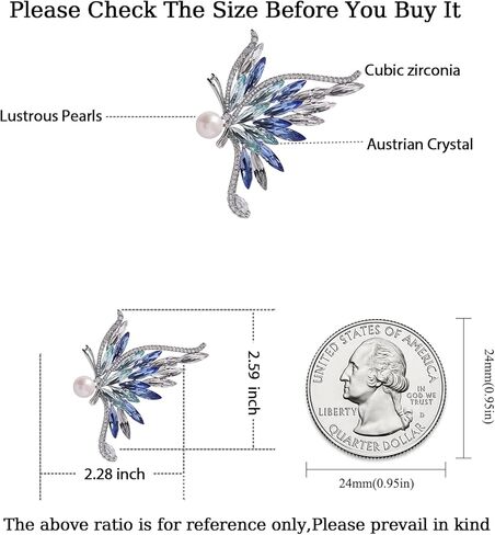 دبابيس فراشة كريستال من YeapYeap للنساء - دبوس وشاح من حجر الراين اللؤلؤي للسيدات باقة الزفاف لأعياد الميلاد والكريسماس والذكرى السنوية in Kuwait