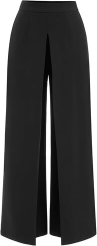 سروال نسائي واسع الساق مطوي من CIDER، سروال فضفاض متوسط ​​الخصر، كاجوال للعمل، أسود in Kuwait