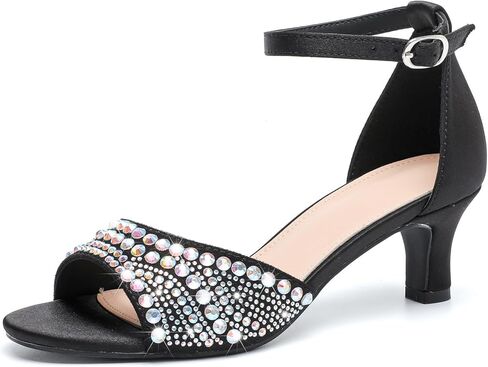 DADAWEN Women's Dressy Rhinestone Low Kitten Heel Ankle Strap Open Toe Sandals Dress Shoes Pump Sandals for Wedding Party Evening in Kuwait